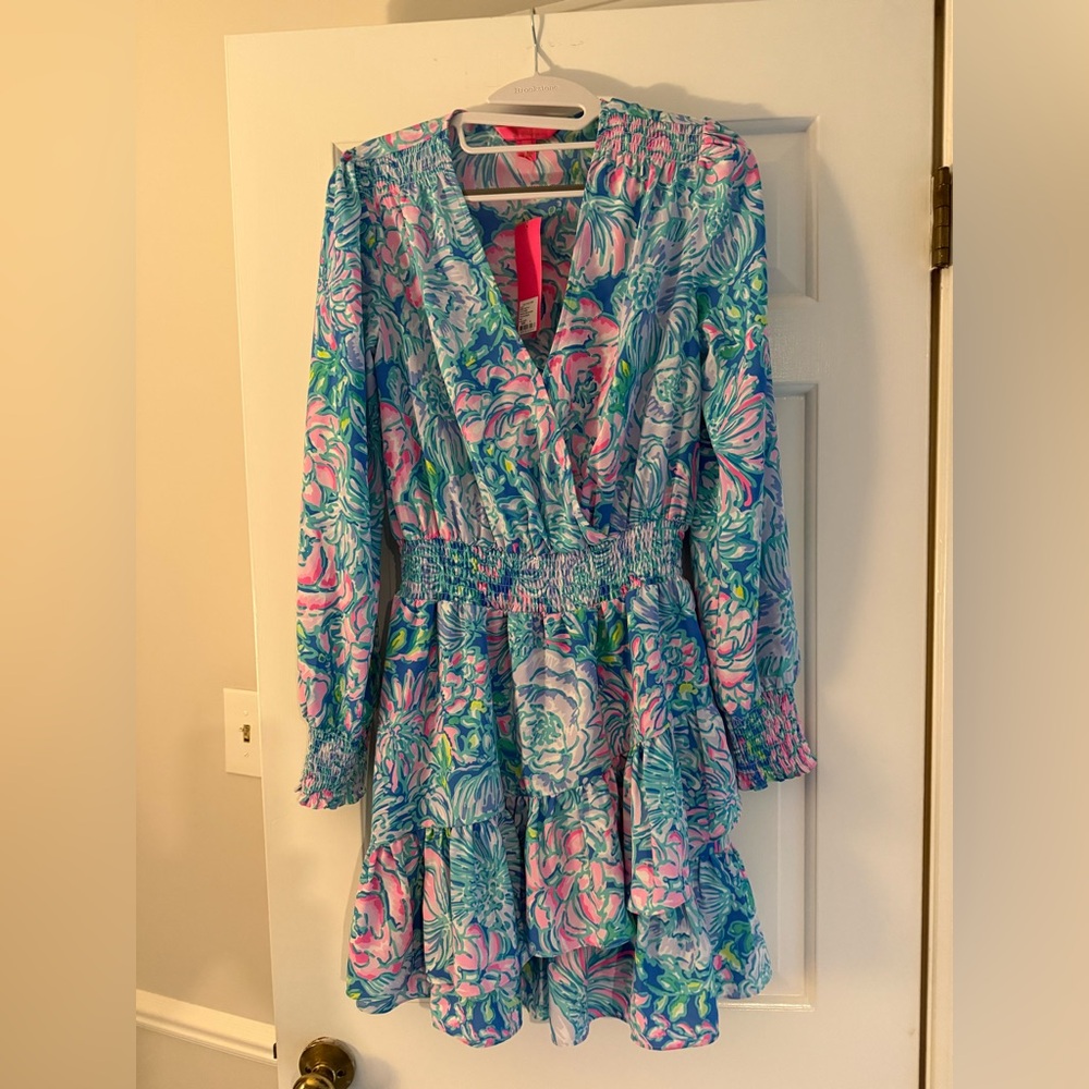 Lilly Pulitzer Blue, Pink & Green Floral Silk Blouse